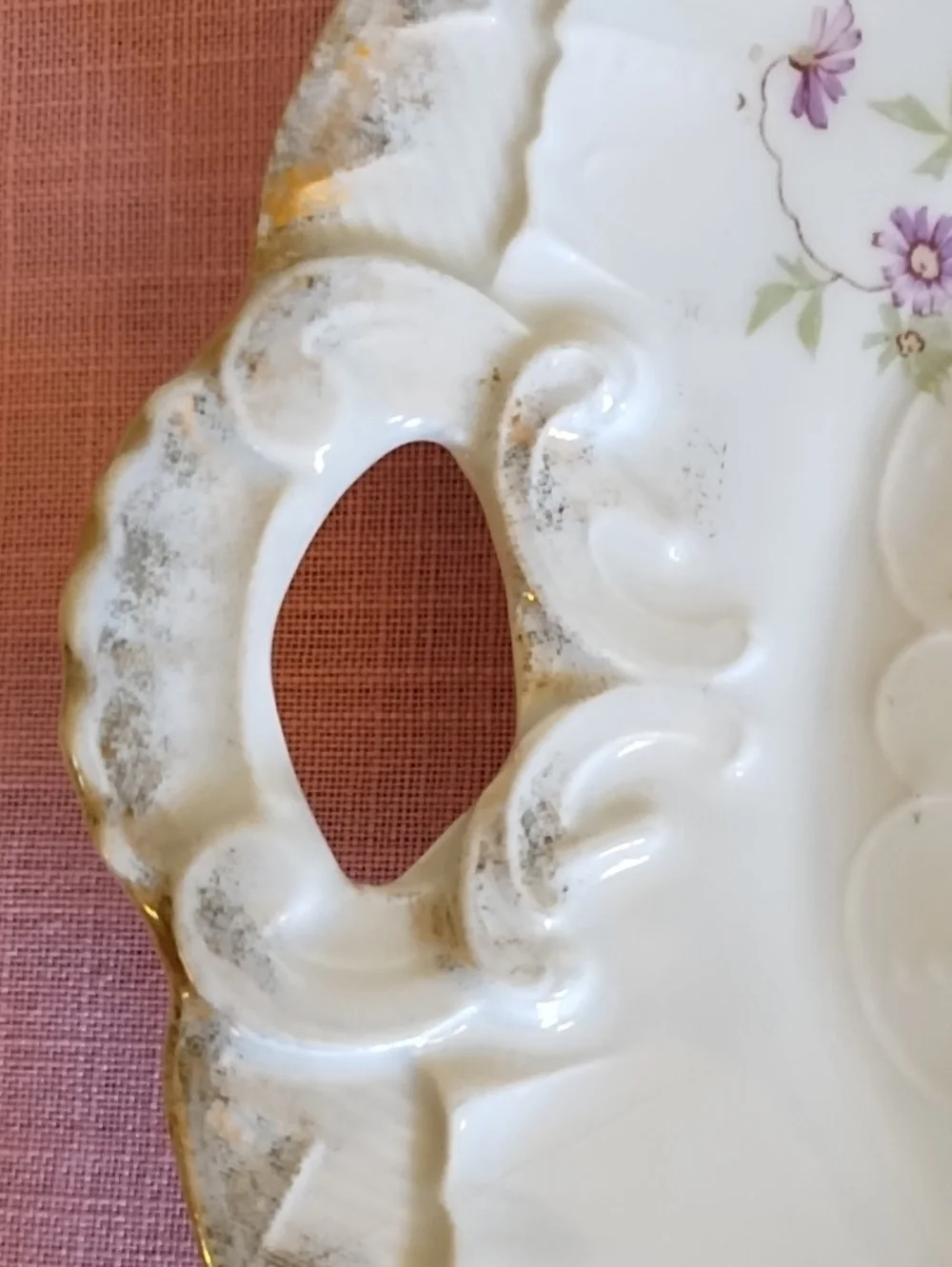 BEAUTIFUL PORCELAIN SERVING PLATE, WITH HANDLES ON EACH SIDE, AND LOVELY FLOWERS